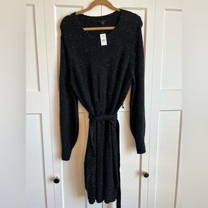 Ann Taylor Black and White Speckle Knit Tie-Waist Dress
